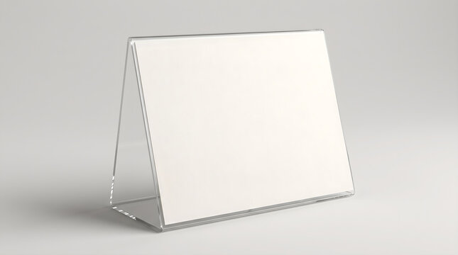 Clear acrylic table tent certficate holder mockup on a clean white background for corporate presentations