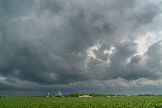 dark storm clouds over rural Nebraska landscape