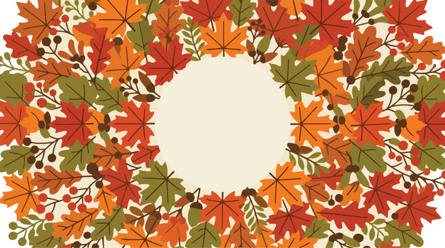Decorative circular frame featuring colorful autumn foliage and seasonal leaves for elegant invitation or greeting card design