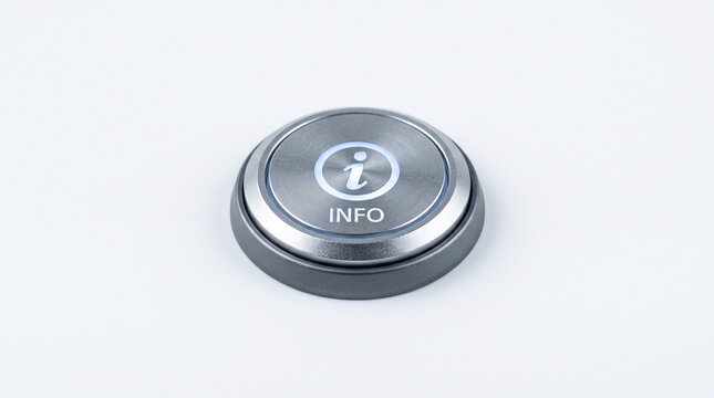 Illuminated Info Button with Information Symbol on White Background