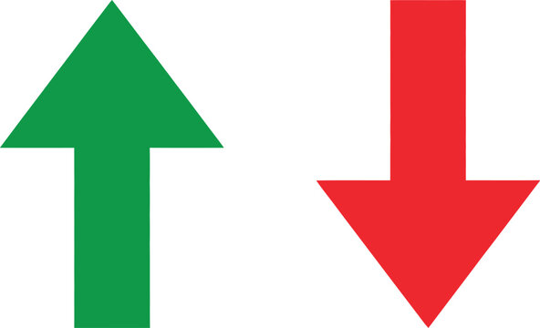 Green arrow pointing up and red arrow pointing down icons set
