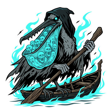 Soul Devourer Pelican Grim Ferryman Flat Vector Icon
