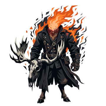 Headless Horseman Moose Skull Flat Vector Icon
