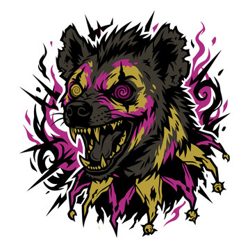 Psycho Harlequin Jester Hyena Flat Vector Icon