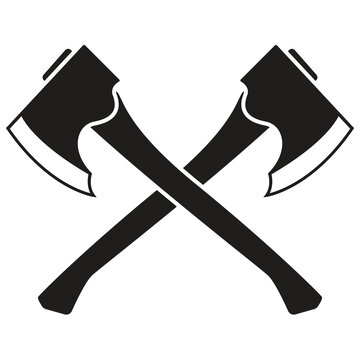 Two crossed black axes icon with wooden handles