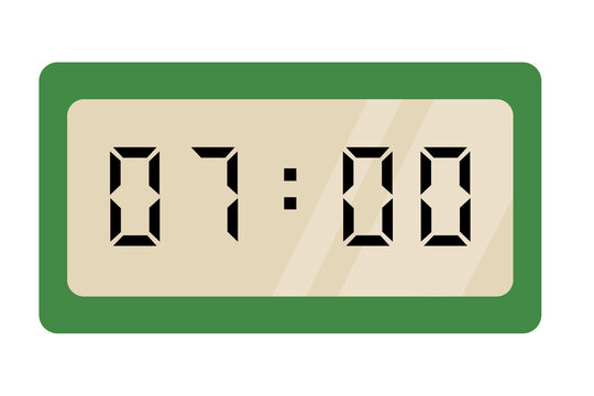A green and cream digital clock on a white background showing 07:00