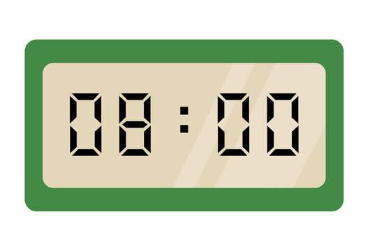 A green and cream digital clock on a white background showing 08:00