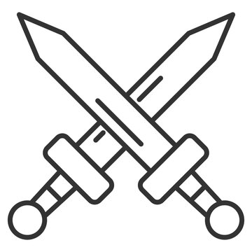 Two crossed swords icon with black and white outline