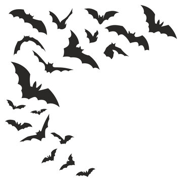 halloween vector icon Black bat swarm flying in dark night sky