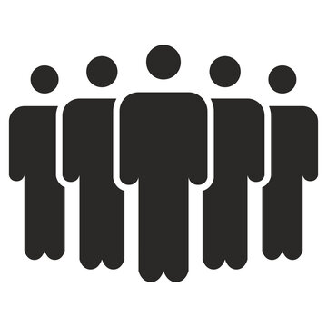 Five black silhouette people standing together as a group