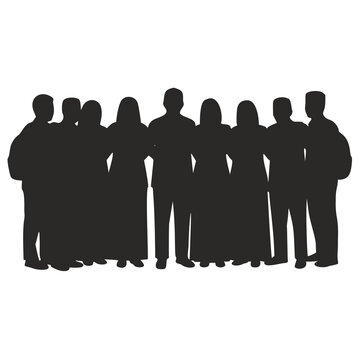 Group of diverse people standing together in silhouette style