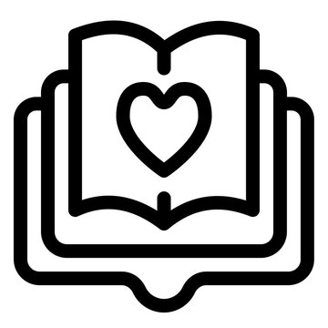Open Book Heart Love Reading Education Line Icon