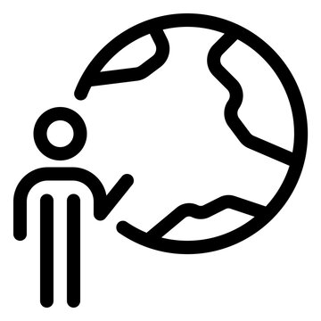 Teacher Pointing Globe Geography Lesson Line Icon