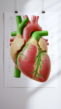 Anatomical model of human heart with detailed vascular structure