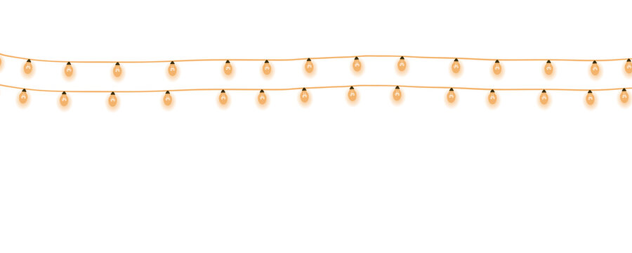 Two rows of glowing warm fairy lights hanging on a thin string