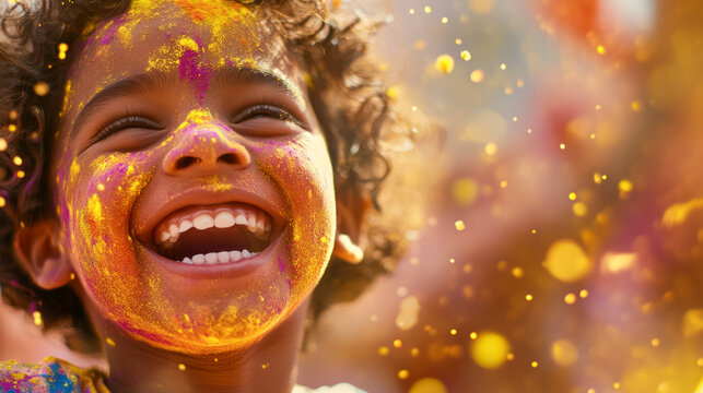 Joyful child celebrating holi with vibrant colors and happiness