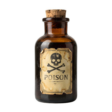 old bottle of poison isolated on white