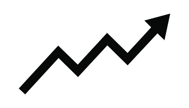 Rising jagged arrow line graph showing positive growth and financial improvement with business