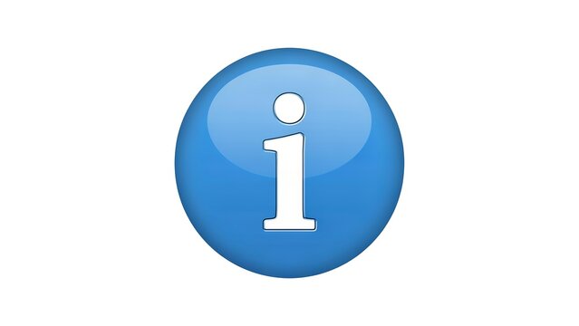 Glossy blue circular information icon button with a white letter i symbol isolated on a plain white background
