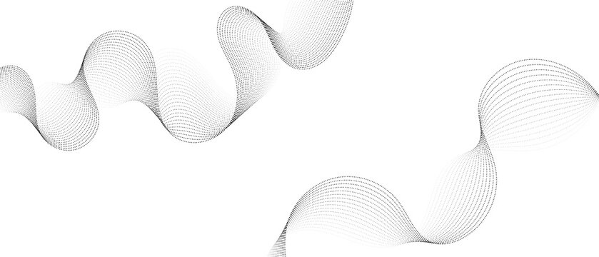 Abstract wavy lines made of small black dots on a simple surface with a transparent background