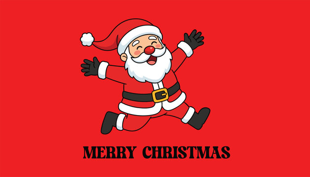 Happy santa claus jumping for joy merry christmas greeting