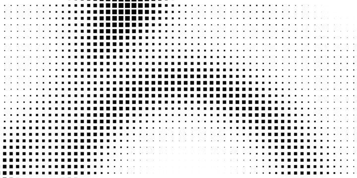 Dot grid pattern vector illustration. Simple black white point background with small and large polka dots. Abstract futuristic dotted mesh with gradient effect. Geometric minimal digital design.