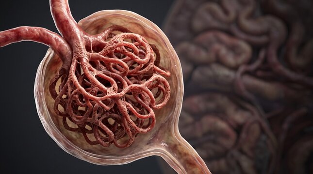 3D medical illustration of a human embryo inside an amniotic sac with umbilical cord blood vessels
