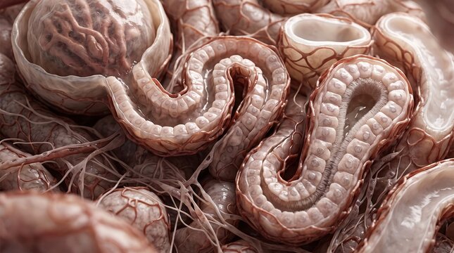 3D Medical Illustration of Human Fallopian Tubes and Ovaries with Intricate Vascular Network