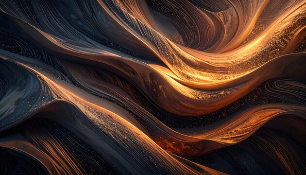 Abstract Swirling Energy Flow with Golden and Dark Tones.