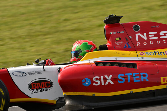 Scarperia, Italy - October 2th 2026: Dallara World Series V8 T12 Gibson Evo of year 2012 drive by unknown in action during practice session at Mugello Circuit.