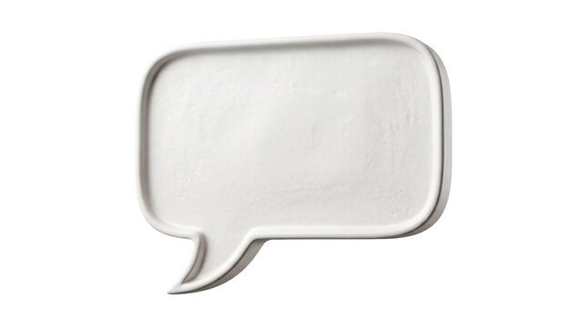 Rectangular speech bubble icon white textured matte finish for messaging platform user interface assets.
