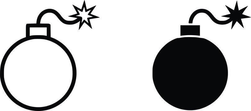 Minimalist vector bomb fuse lit graphic for danger warning signs and