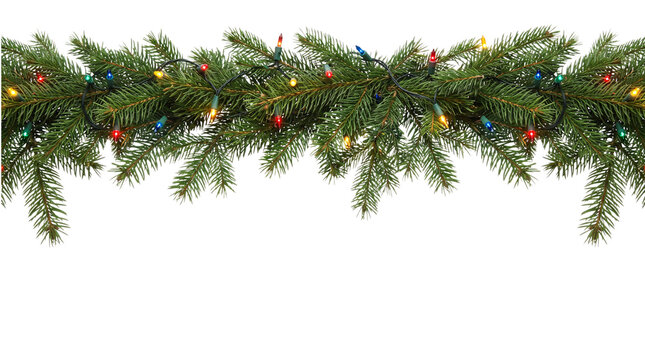 Christmas garland with colorful lights isolated on transparent png