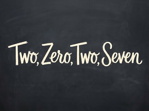 Handwritten chalk style lettering of the numbers two zero two seven