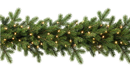 Festive evergreen garland with warm lights isolated on transparent png © PNG Studio 99