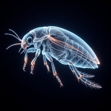 X-ray style rendering of an insect with translucent body and highlighted internal structures.