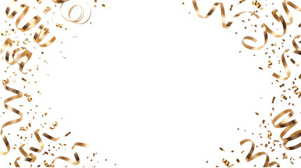 Obraz na płótnie Canvas Golden confetti and ribbons frame with isolated on transparent png