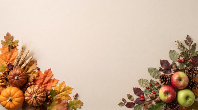 Autumnal floral arrangements with pampas grass dried flowers and apples on a neutral background perfect for fall season themes