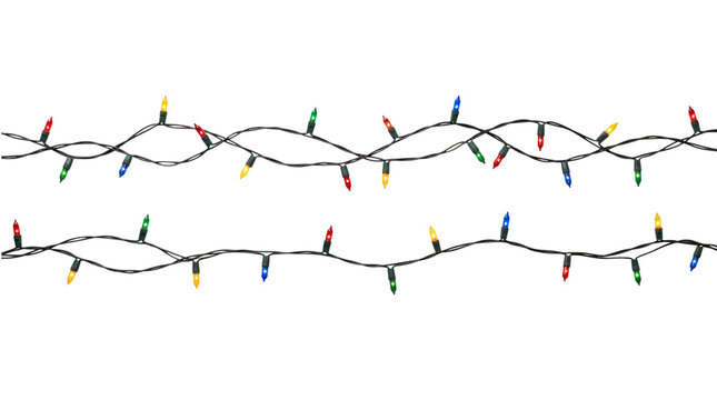 Wavy string lights border with multicolor isolated on transparent png