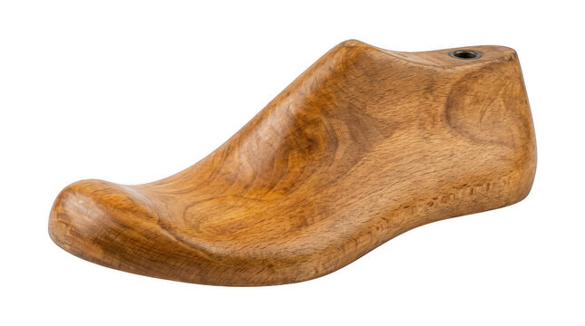 Vintage wooden shoe last for shoemaking craft isolated on transparent background