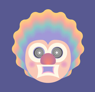 Horror Clown with Hypnotized Eyes and Open Mouth vector Illustration svg
