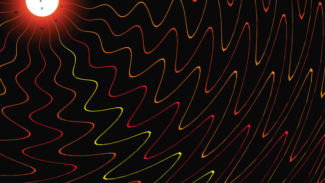 Abstract wavy lines background with top corner starburst point vector art.