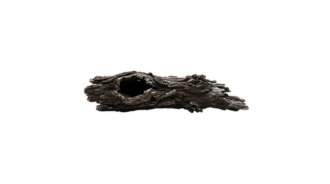 Weathered driftwood log isolated on transparent background for nature