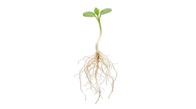 Young green seedling with roots, new plant growth concept isolated on transparent background