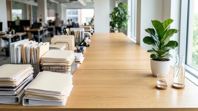 Workspace transition from cluttered paperwork to minimal clean desk