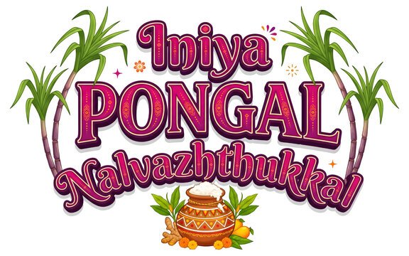 Iniya Pongal Nalvazhthukkal Magenta Calligraphy