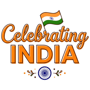 Celebrating India Orange Typography with Flag and Chakra