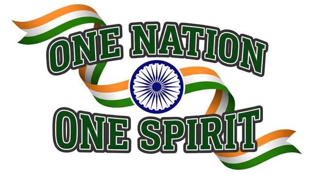One Nation One Spirit Green Typography with Tricolor Ribbon