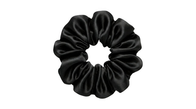 Satin scrunchie with gathered fabric texture isolated on transparent background