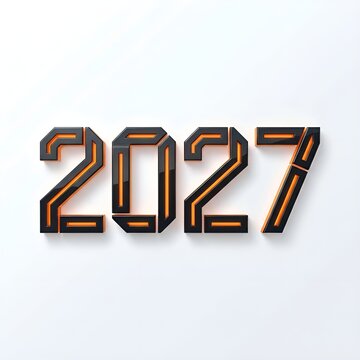 Modern futuristic digital numbers displaying the year 2027 with orange accents on a white background.